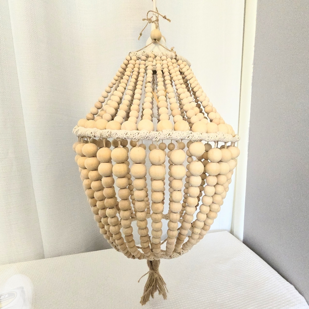 Wood Bead Chandelier Hanging Wall Ceiling Hook Mount Light Electric